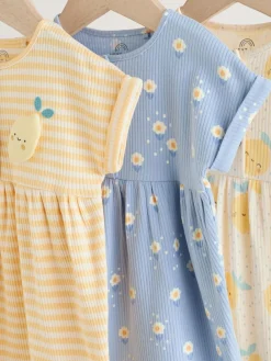 Next Blue and Lemon Printed Button T Shirt Jersey 3 Pack Baby Rompers^ Rompers & Overalls