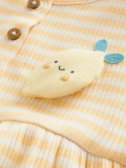 Next Blue and Lemon Printed Button T Shirt Jersey 3 Pack Baby Rompers^ Rompers & Overalls