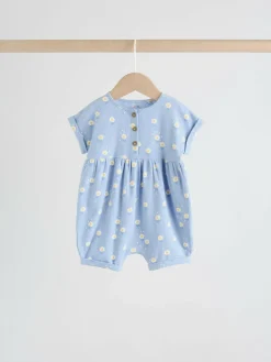 Next Blue and Lemon Printed Button T Shirt Jersey 3 Pack Baby Rompers^ Rompers & Overalls