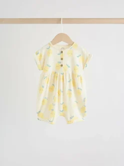 Next Blue and Lemon Printed Button T Shirt Jersey 3 Pack Baby Rompers^ Rompers & Overalls
