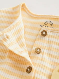 Next Blue and Lemon Printed Button T Shirt Jersey 3 Pack Baby Rompers^ Rompers & Overalls