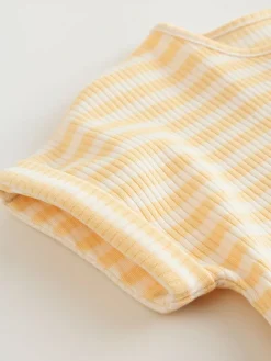 Next Blue and Lemon Printed Button T Shirt Jersey 3 Pack Baby Rompers^ Rompers & Overalls