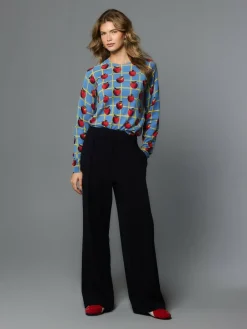 Online Next Blue Apple Check Pattern Soft Touch Crew Neck Cotton Rich Jumper