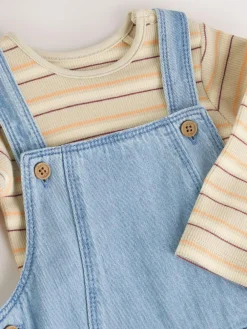 Hot Next Baby Denim Dungarees and Bodysuit Set (0mths-2yrs) Blue