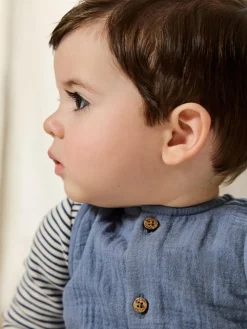 New Next Baby Dungarees and Bodysuit Set (0mths-2yrs) Blue