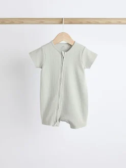 New Next Blue Baby Two Way Zip 100% Cotton Rompers 3 Pack (0-3yrs)