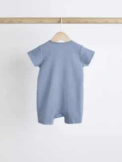 New Next Blue Baby Two Way Zip 100% Cotton Rompers 3 Pack (0-3yrs)