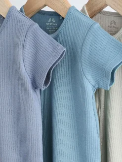 New Next Blue Baby Two Way Zip 100% Cotton Rompers 3 Pack (0-3yrs)