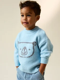 Clearance Next Blue Bear Character Knitted Crew Neck Jumper (3mths-7yrs)