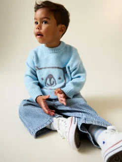 Clearance Next Blue Bear Character Knitted Crew Neck Jumper (3mths-7yrs)