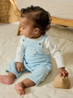 Sale Next Blue Bear Cord Dungarees and Bodysuit Set (0mths-2yrs)