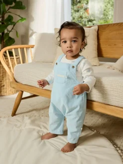 Sale Next Blue Bear Cord Dungarees and Bodysuit Set (0mths-2yrs)