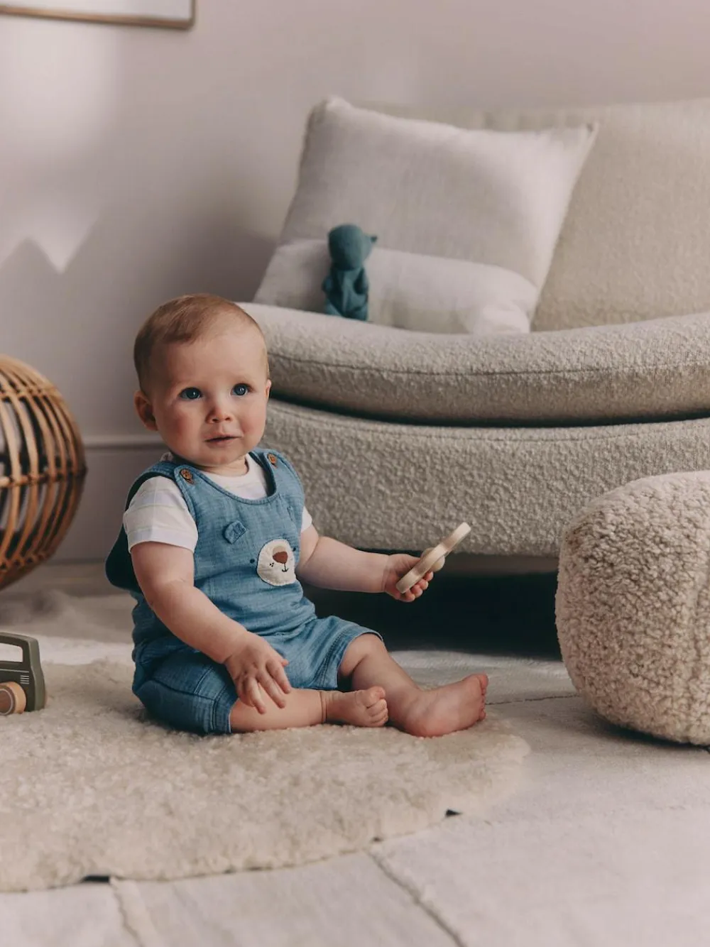 Online Next Blue Bear Woven Dungarees and Bodysuit Baby Set (0mths-2yrs)