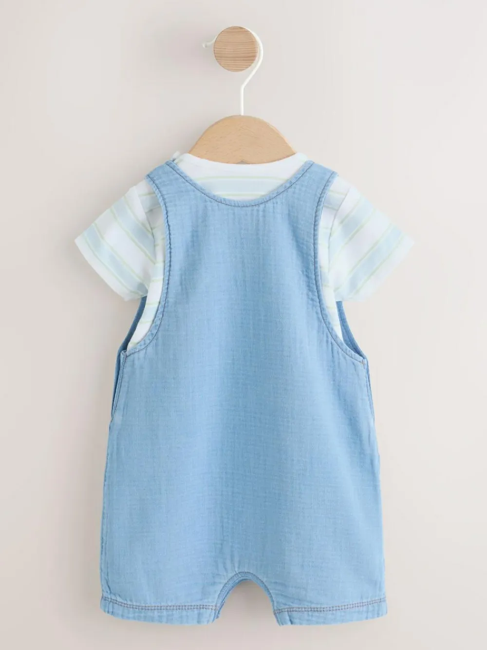 Online Next Blue Bear Woven Dungarees and Bodysuit Baby Set (0mths-2yrs)