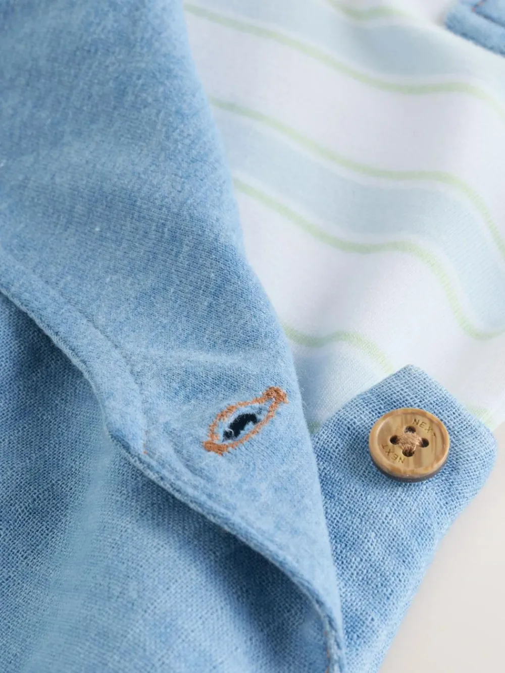 Online Next Blue Bear Woven Dungarees and Bodysuit Baby Set (0mths-2yrs)