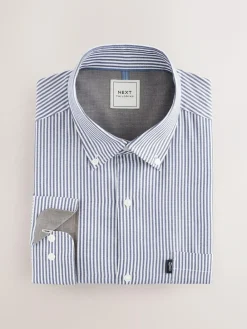 Next Regular Fit Easy Iron Button Down Oxford Shirt Blue Bengal