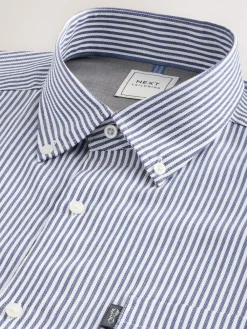 Next Regular Fit Easy Iron Button Down Oxford Shirt Blue Bengal
