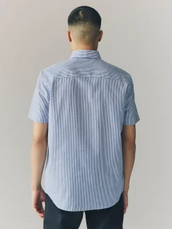 Clearance Next Blue Bengal Short Sleeve With Button Down Collar Stripe Easy Iron Oxford Shirt