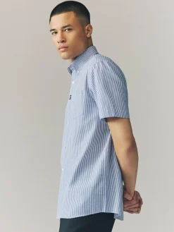 Clearance Next Blue Bengal Short Sleeve With Button Down Collar Stripe Easy Iron Oxford Shirt