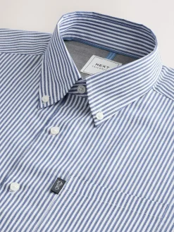 Clearance Next Blue Bengal Short Sleeve With Button Down Collar Stripe Easy Iron Oxford Shirt