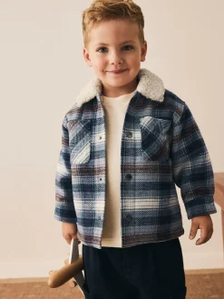 Sale Next Borg Lined Check Shacket (3mths-7yrs) Blue