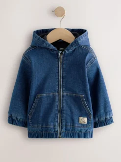 Next Blue Borg Lined Hooded Zip Through Denim Shacket (3mths-7yrs)^BOY Coats, Jackets & Pramsuits|Coats, Jackets & Pramsuits
