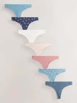 Hot Next Thong Cotton Rich Knickers 7 Pack Blue Bows