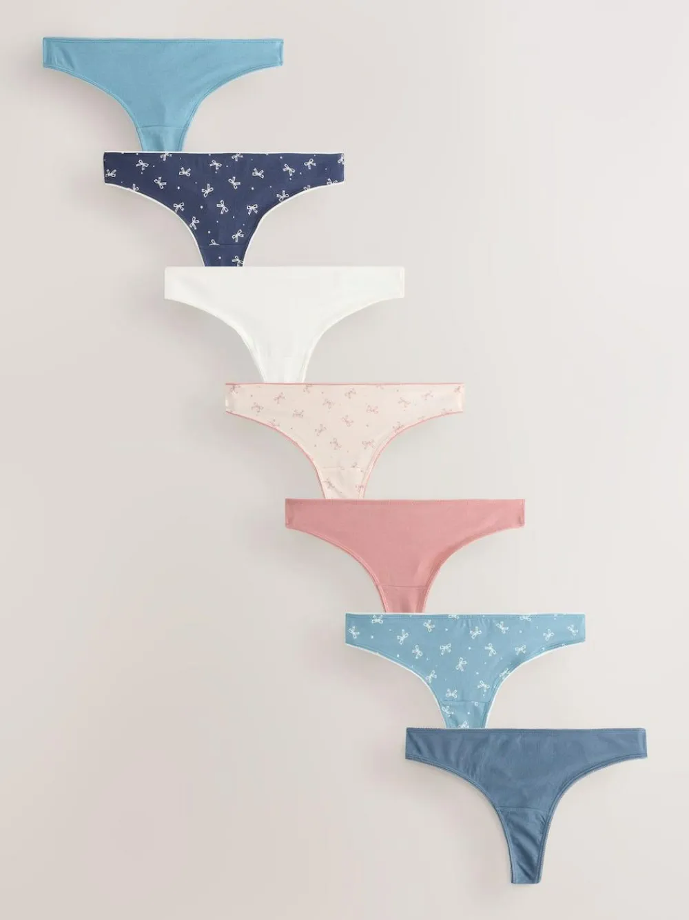 Hot Next Thong Cotton Rich Knickers 7 Pack Blue Bows