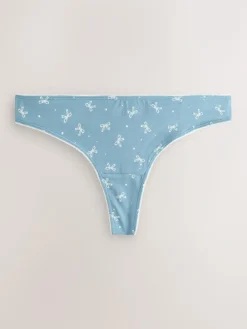 Hot Next Thong Cotton Rich Knickers 7 Pack Blue Bows