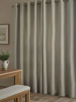 Next Brushed Stripe Lined Eyelet Curtains Blue
