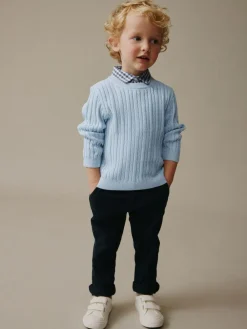 Next Blue Cable Knit Mock Shirt Jumper (3mths-7yrs)^BOY Knitwear|Knitwear