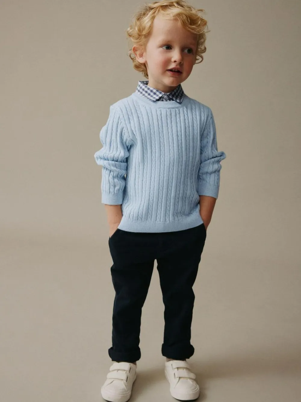 Next Blue Cable Knit Mock Shirt Jumper (3mths-7yrs)^BOY Knitwear|Knitwear