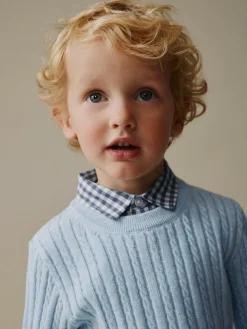 Next Blue Cable Knit Mock Shirt Jumper (3mths-7yrs)^BOY Knitwear|Knitwear