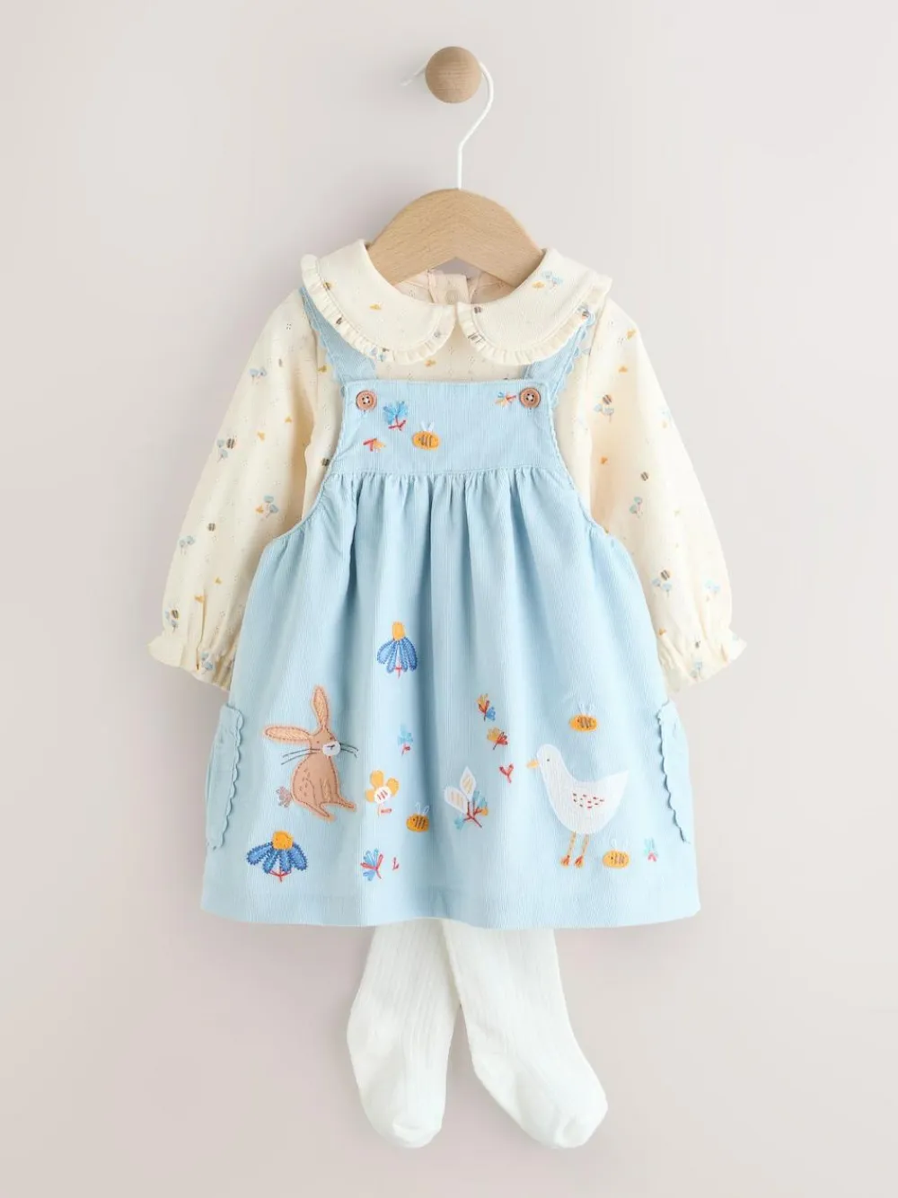Next Blue Character Baby Cord Pinafore Long Sleeve Bodysuit & Tights Set (0mths-2yrs)^ Dresses|Dresses