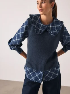 Clearance Next Frill Collar Shirt Layer Knitted Tank Blue Check