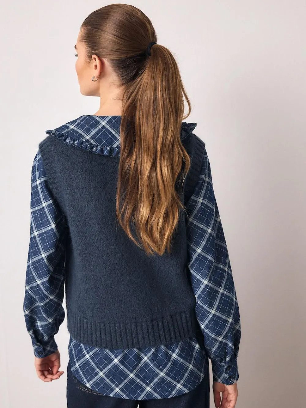 Clearance Next Frill Collar Shirt Layer Knitted Tank Blue Check