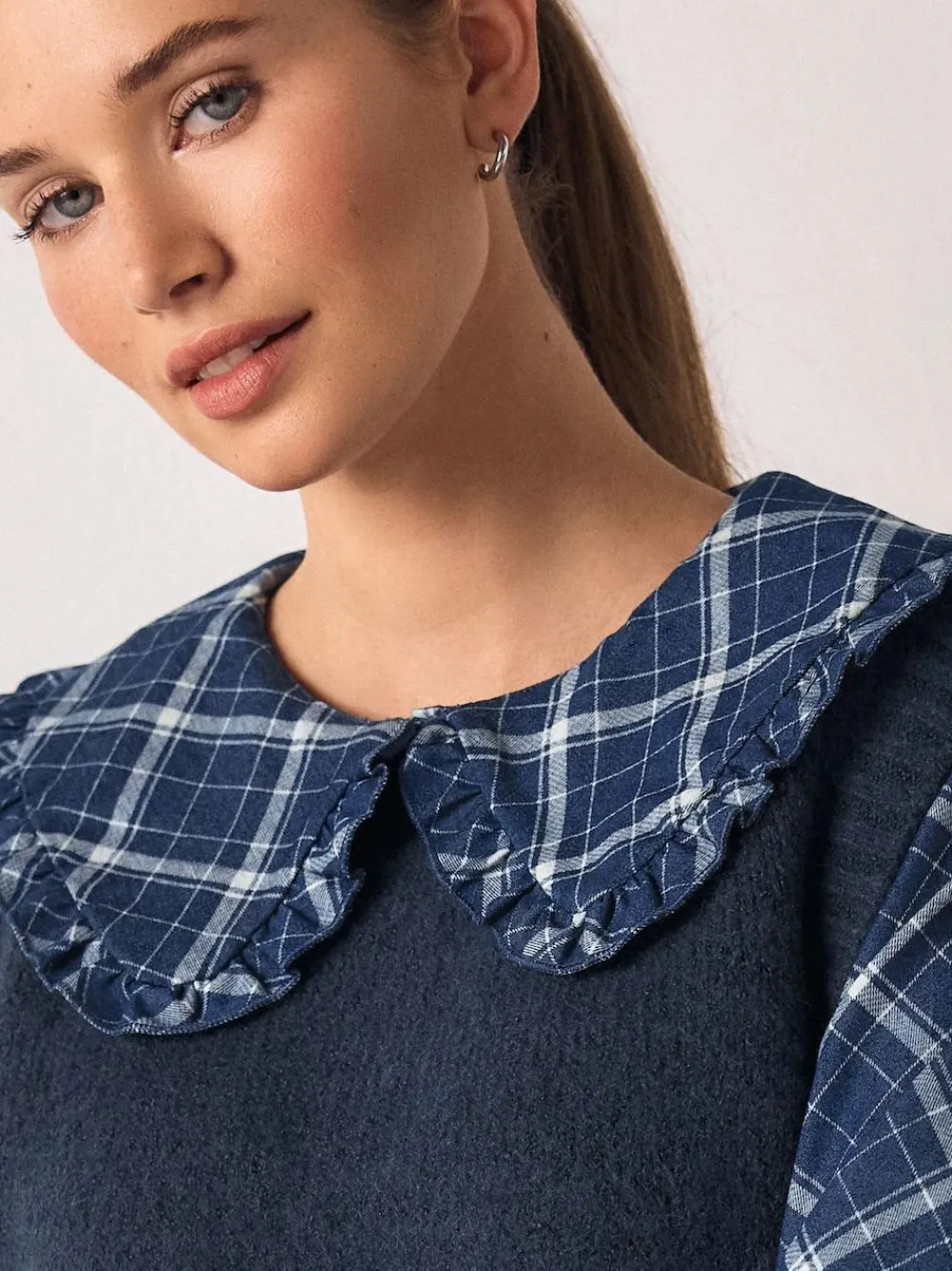 Clearance Next Frill Collar Shirt Layer Knitted Tank Blue Check