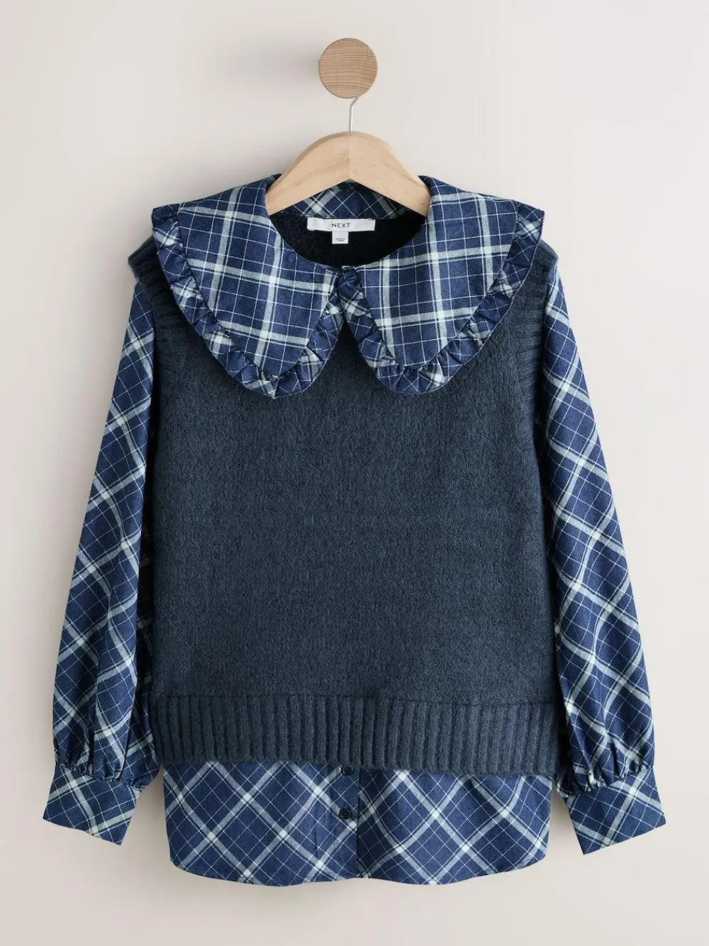 Clearance Next Frill Collar Shirt Layer Knitted Tank Blue Check