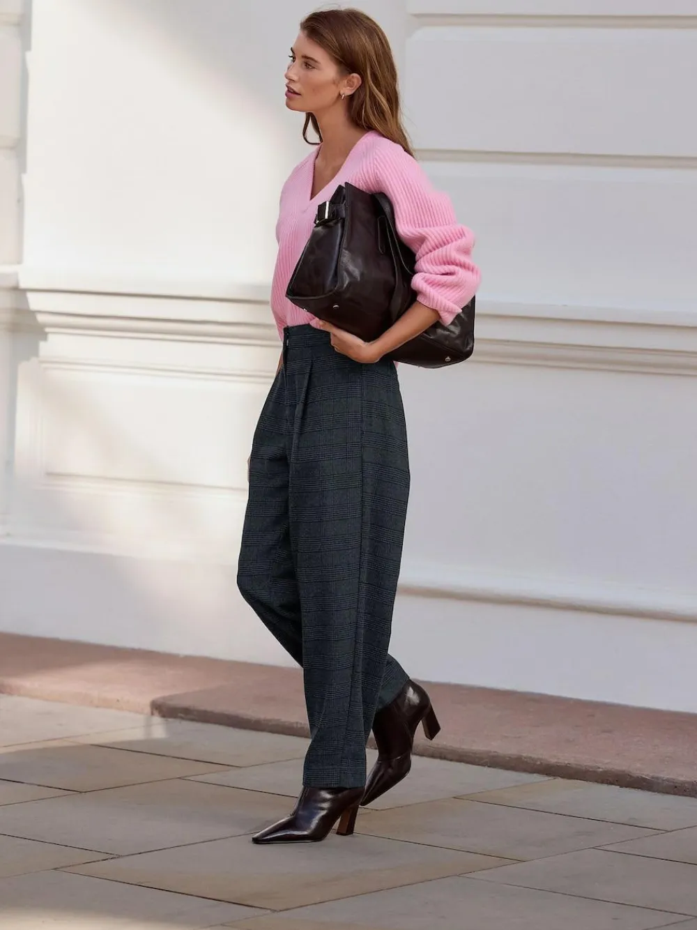 Discount Next Blue Check N. Premium Barrel Leg Trousers With Wool