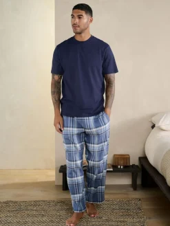 Next Blue Check Short Sleeve Pyjamas Set^ Nightwear|Pyjamas
