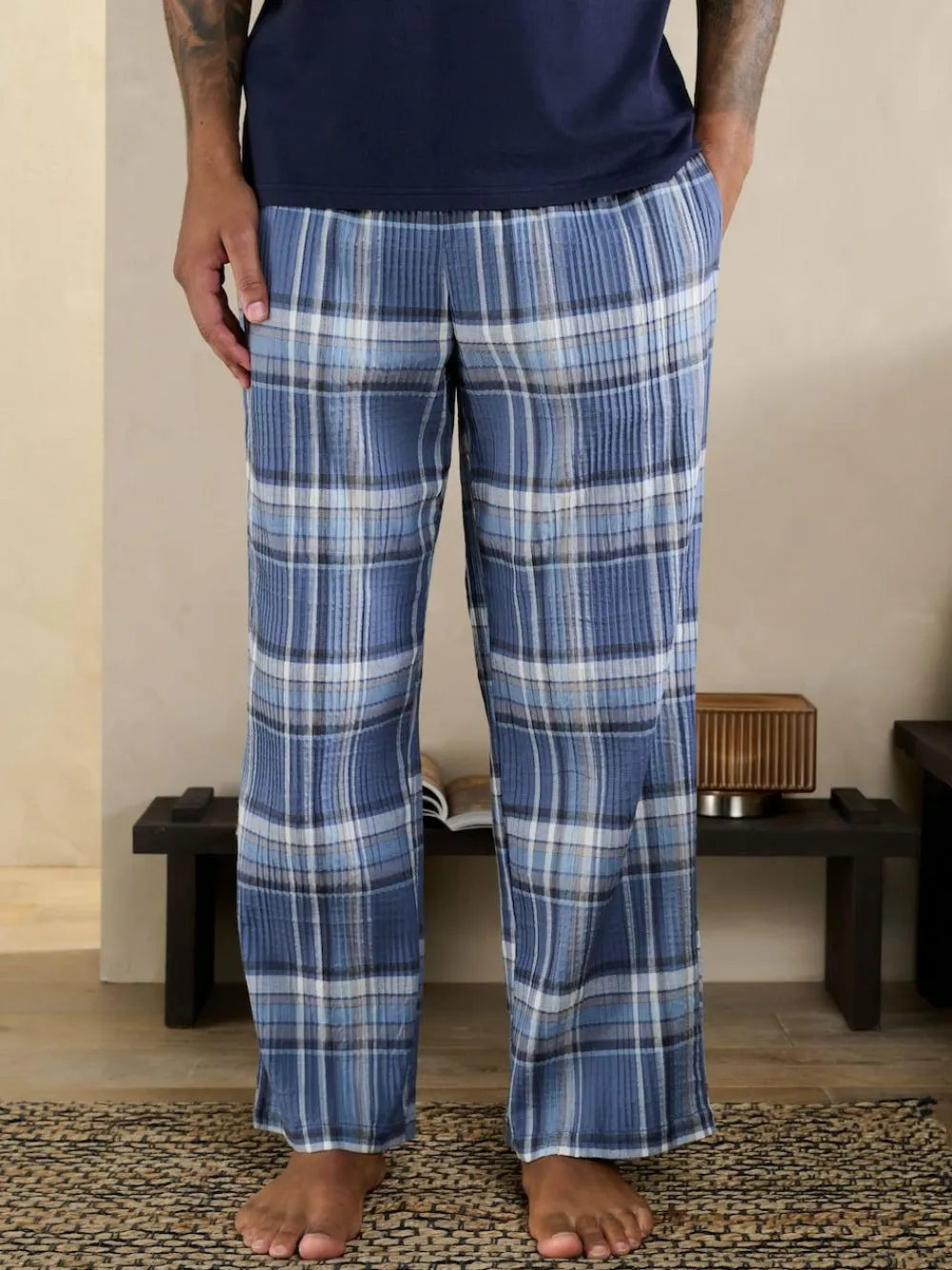 Next Blue Check Short Sleeve Pyjamas Set^ Nightwear|Pyjamas