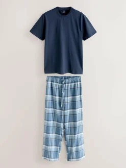 Next Blue Check Short Sleeve Pyjamas Set^ Nightwear|Pyjamas