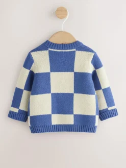 Hot Next Baby Knitted Cardigan (0mths-2yrs) Blue Checkerboard Embroidered Character