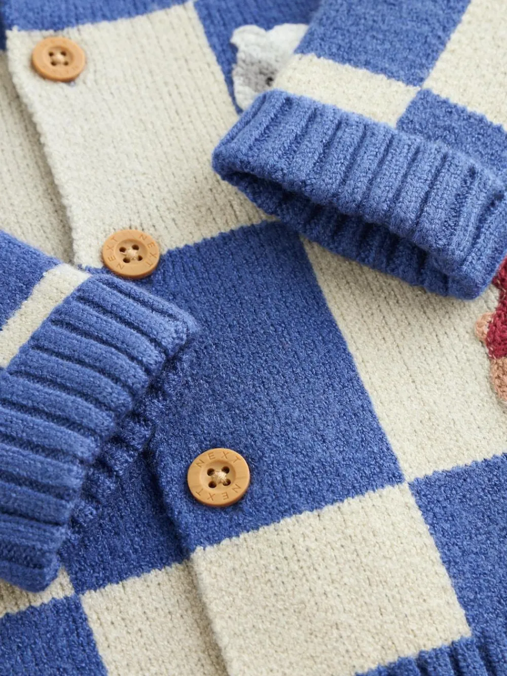 Hot Next Baby Knitted Cardigan (0mths-2yrs) Blue Checkerboard Embroidered Character