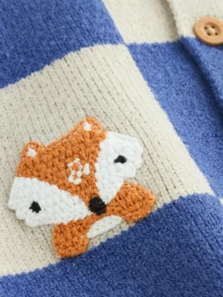 Hot Next Baby Knitted Cardigan (0mths-2yrs) Blue Checkerboard Embroidered Character