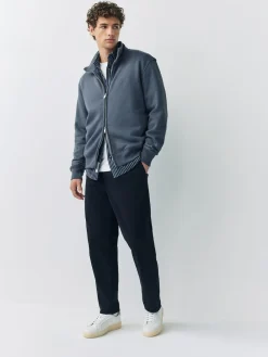 Online Next Cotton Rich Jersey Full Zip Funnel Neck Sweatshirt Blue