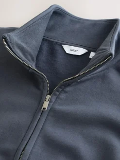 Online Next Cotton Rich Jersey Full Zip Funnel Neck Sweatshirt Blue