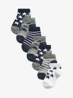 Next Blue Cotton Rich Trainer Socks 7 Pack^BOY Socks