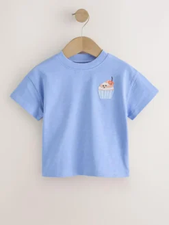 New Next Short Sleeve Embroidered T-Shirt (3mths-7yrs) Blue Cupcake