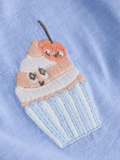New Next Short Sleeve Embroidered T-Shirt (3mths-7yrs) Blue Cupcake